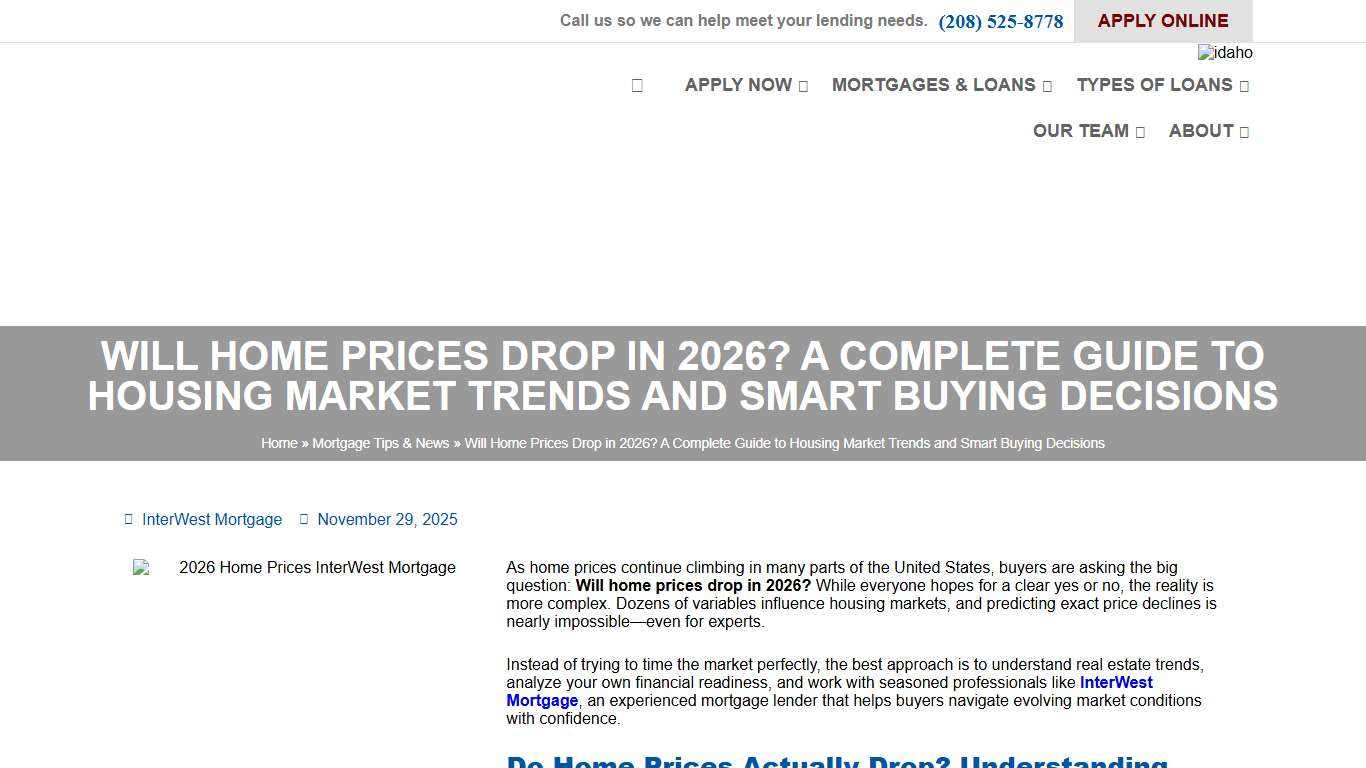 Will Home Prices Drop in 2026? A Complete Guide to Housing Market Trends and Smart Buying Decisions - InterWest Mortgage