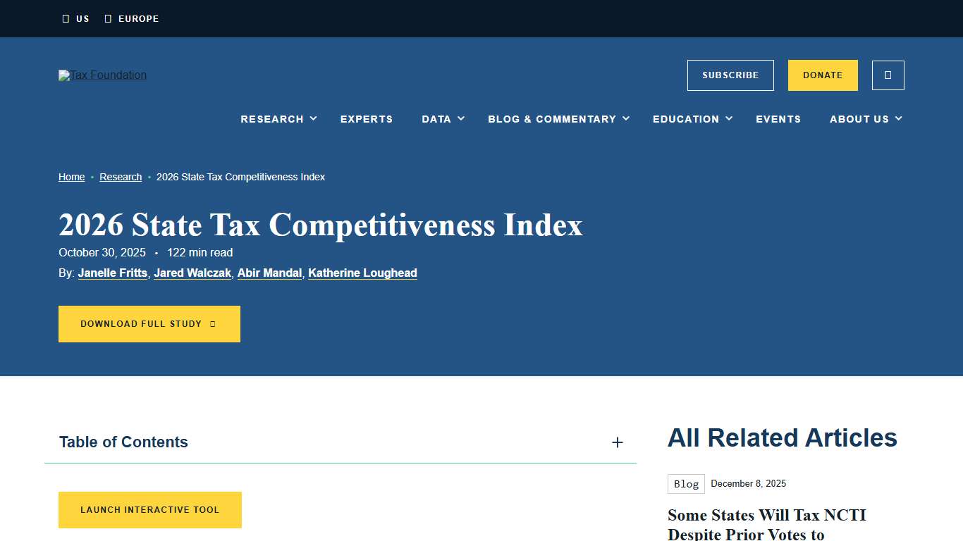 2026 State Tax Competitiveness Index Full Study
